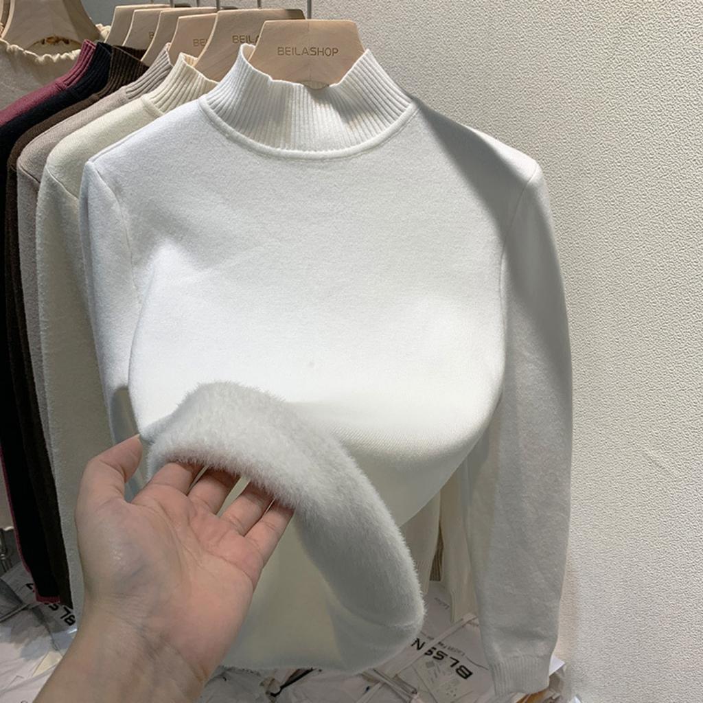 Бархатный свитер с высоким воротом One Piece с утолщенным бархатом для женщин, новая теплая базовая кофта с длинным рукавом на осень и зиму