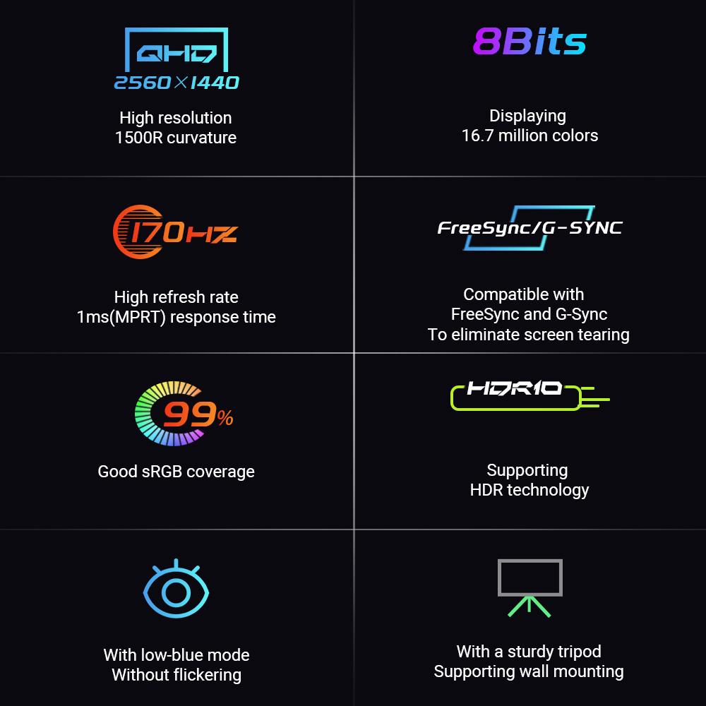 KTC H32S17 Игровой монитор 32 дюйма, 2560x1440, QHD, 170 Гц, HVA, изогнутый, 1500R