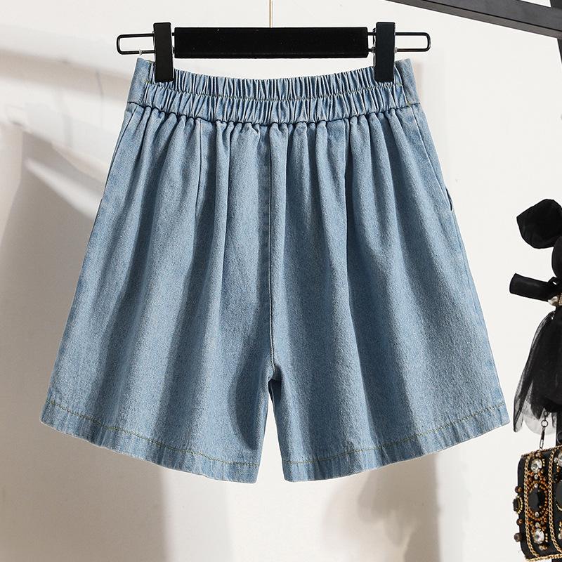 Plus Size Women's High Waist Denim A-Line Shorts - 200 Lbs Summer Loose Fit Hot Pants