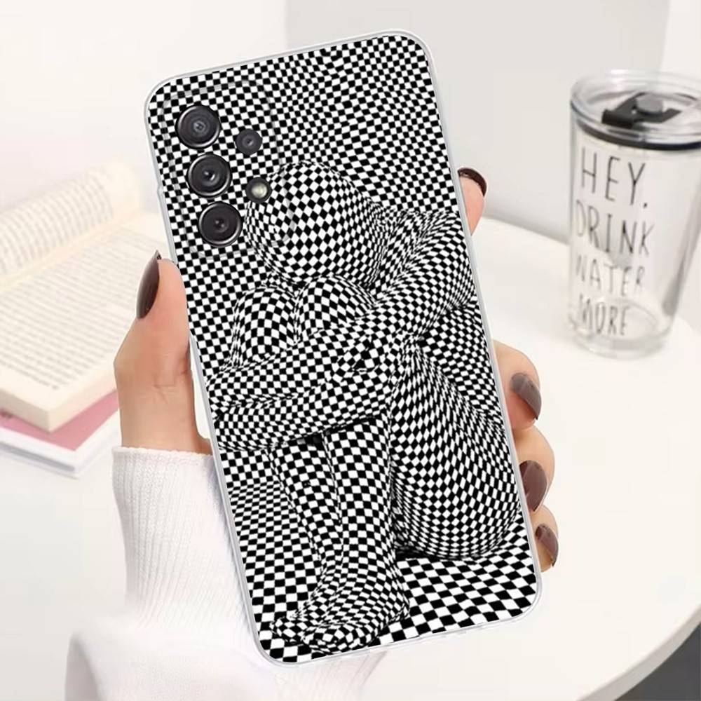 Клетчатый Шахматный Доска Чехол для Телефона Для Samsung Ultra,FE,A30,71,51,S9,10,20,Lite, S22,23,21,Plus, Прозрачный, Силиконовый