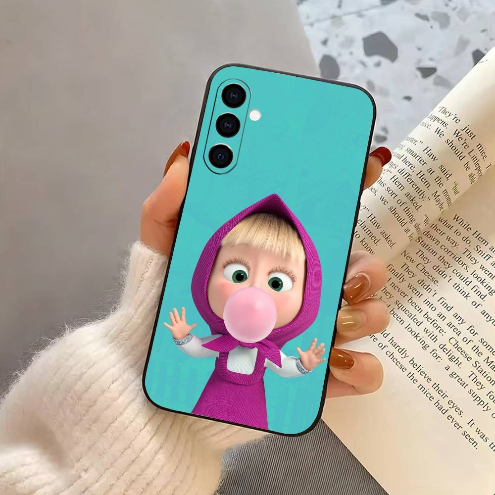 Милый Чехол для Телефона Маша и Медведи Для Samsung Galaxy A73,A72,A71,A70,A53,A52,A51,Других Мягкий Черный Чехол