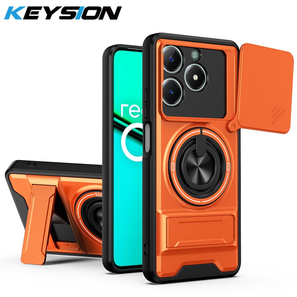 KEYSION Магнитный чехол для телефона OPPO Realme C61 C63 Защита камеры со сдвижной крышкой Вертикальная подставка 360 Кольцо Ударопрочная задняя крышка