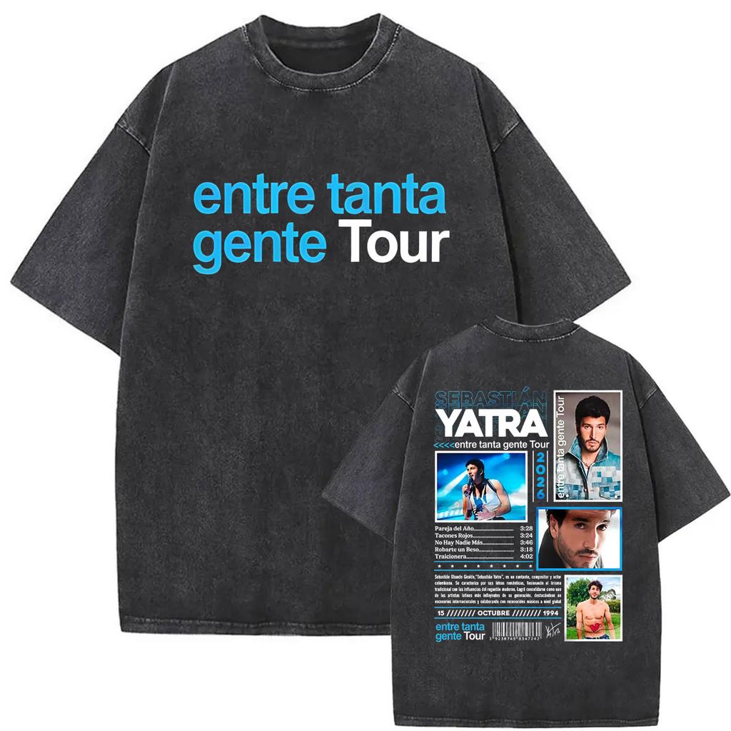 Sebastian Yatra Тур Entre Tanta Gente Винтажная стираная футболка Мужская Женская Модная уличная футболка Хлопковая комфортная футболка