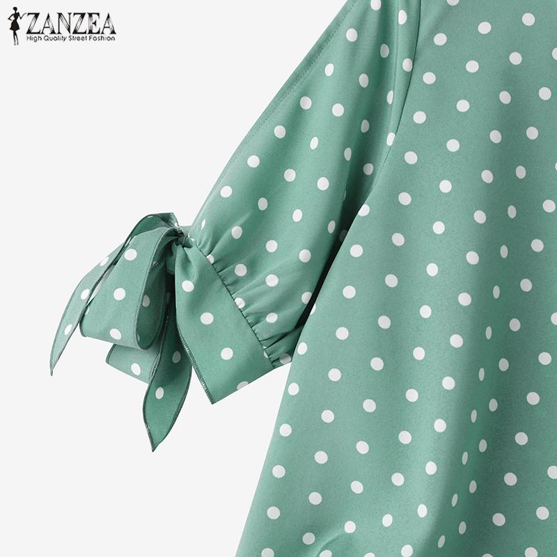 ZANZEA Женская летняя блузка с круглым вырезом и половиной рукавов с принтом в горошек