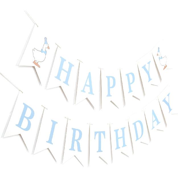 One Silly Goose Happy Birthday Banner - Blue One Silly Goose 1st Birthday Decorations,Baby Boy First Party Theme Decor,Baby Boy Birthday Banner