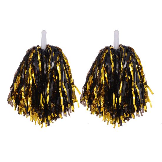 2Pcs Cheerleader Pom Poms Metallic Foil Cheerleader Pom Poms Hand Flowers with Handle for Sports Competitions Celebrations