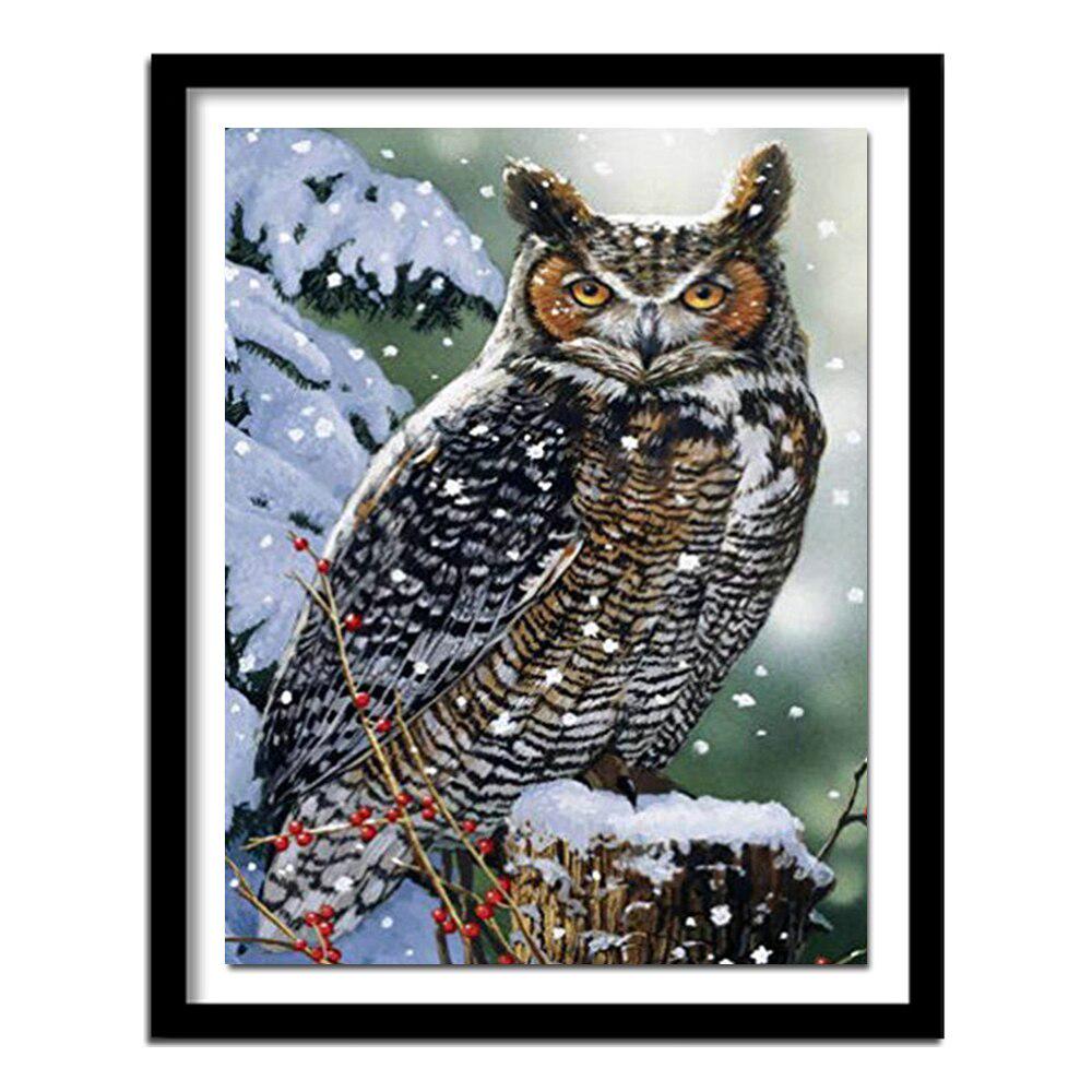 Полный круглый дрель 5D DIY Алмазная картина «Сова зимой» Вышивка крестом Домашний декор