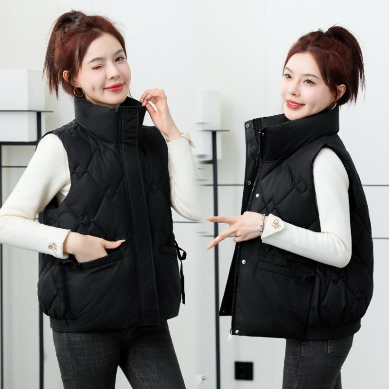 Down Cotton Vest Women's 2024 Autumn and Winter New Korean Version Stand-up Collar Fashionable Loose Warm Thickened Vest Jacket