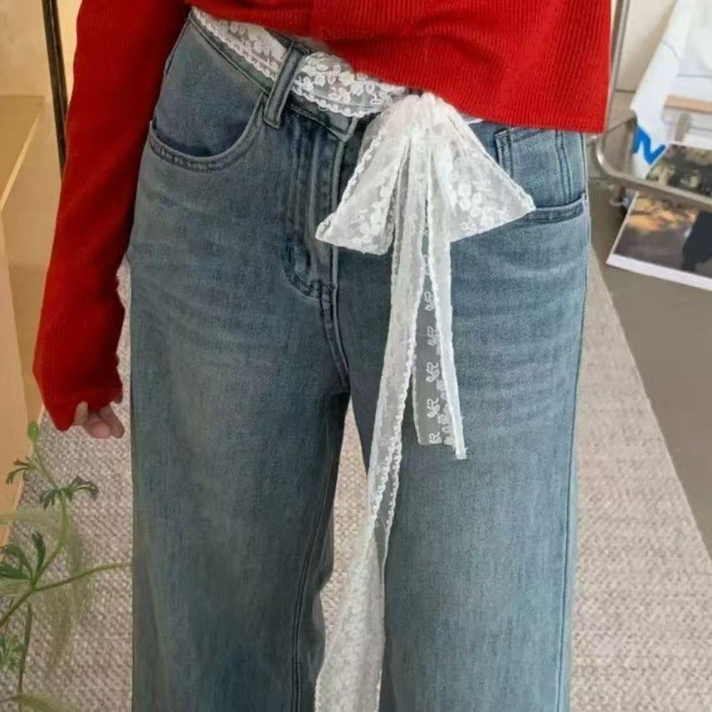 Bow Lace Waist Belt Y2k Long Dress Jeans Belt Korean Lace Waistband Streetwear