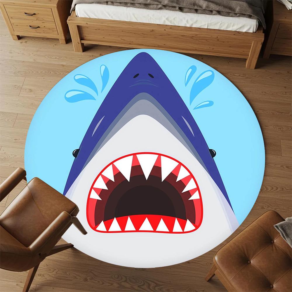 1pc Shark Ocean Round Chair mat Area Rug - Non-Slip, Floor Mat for Office, Bedroom, Ideal home decor Christmas Gift p0811447