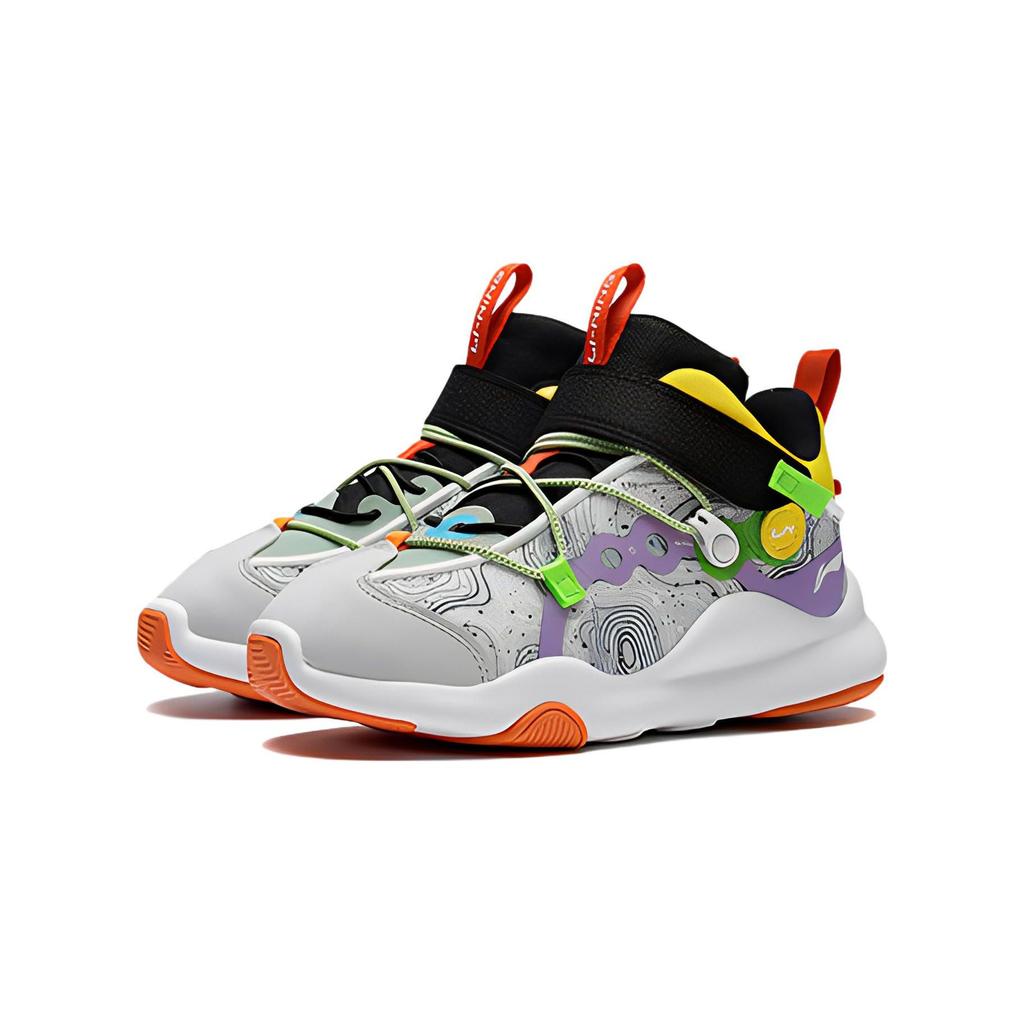 Li Ning Удобная модная спортивная повседневная обувь Детские кроссовки Серый Желтый Фиолетовый YKNS094-1