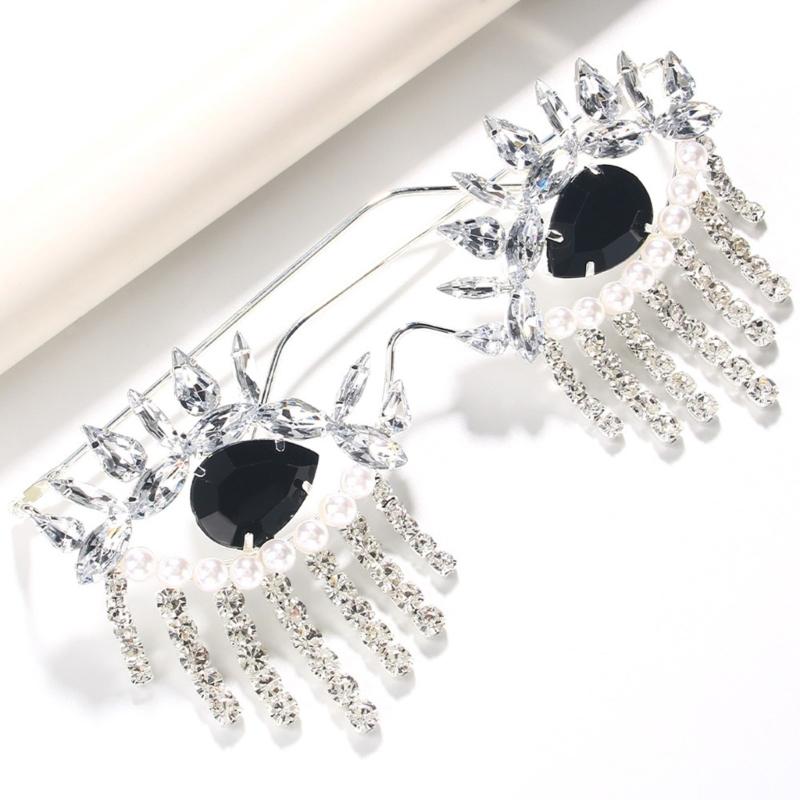 Trendy Eyeglass Frame with Exquisite Diamong Inlay Face Jewelry Accessories Unique Frameless Style Adornment for Women