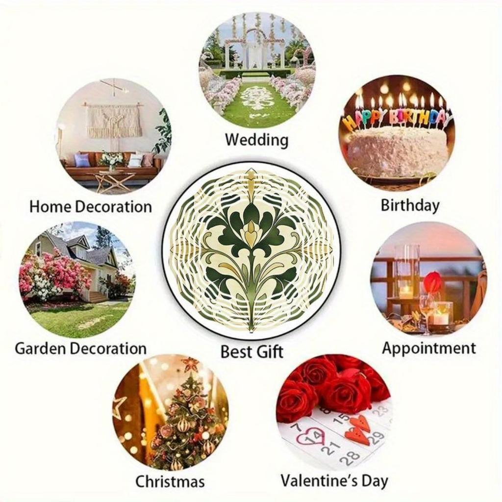 Elegant Green Floral 3D Kinetic Wind Chime for Outdoor Garden Patio Balcony Decor Metal Art Hanging Wind Spinner No Battery Needed