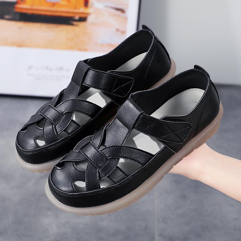 Летние женские сандалии из натуральной кожи, нескользящие сандалии на плоской подошве, винтажная женская повседневная обувь, пляжная обувь для отдыха на природе, Zapatos De Mujer