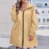 Women's Solid Hooded Windbreaker Jacket Outdoor Waterproof Windproof Lightweight Raincoat Plus Size Casual Long Sleeve Coat