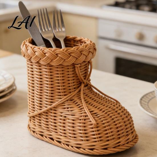 Portable Gift Basket Boots Shaped Imitation Rattan Storage Basket Hand Woven Decorative Container Easter Egg Holder Large Capacity Reusable