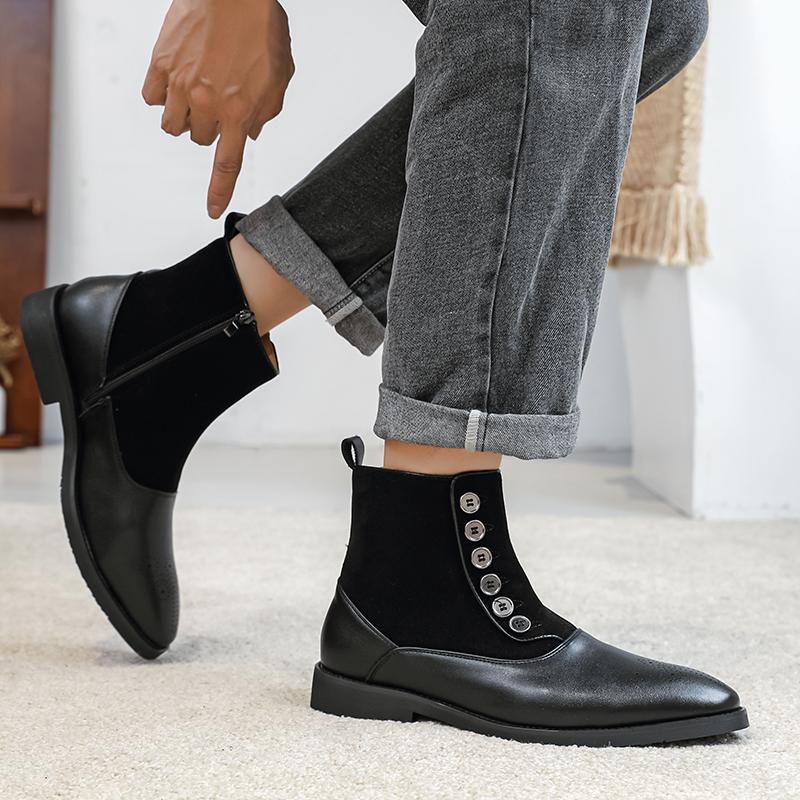 Модные мужские ботинки Оригинальные ботинки челси с боковой молнией и пряжкой Британские ретро-ботинки из анти-велюра Размер 38-46 Мужские ботинки