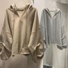 Корейский стиль женский свободный тонкий хлопковый свитер с капюшоном и V-образным вырезом однотонный цвет для весны и осени