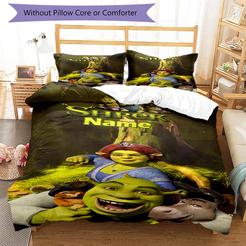 3pcs Custom Name Shrek Bedding Set Duvet Cover Closure Includes 1 Duvet Cover & 2 Pillowcases, Soft and Comfortable for All Seasons.