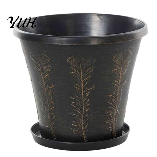Sturdy Gardening Pot with Ventilation 8" Retro Flower Saucer, Thickened Plastic Planter Drainage Hole, Home Decor Plant Anti-Aging, Peacock