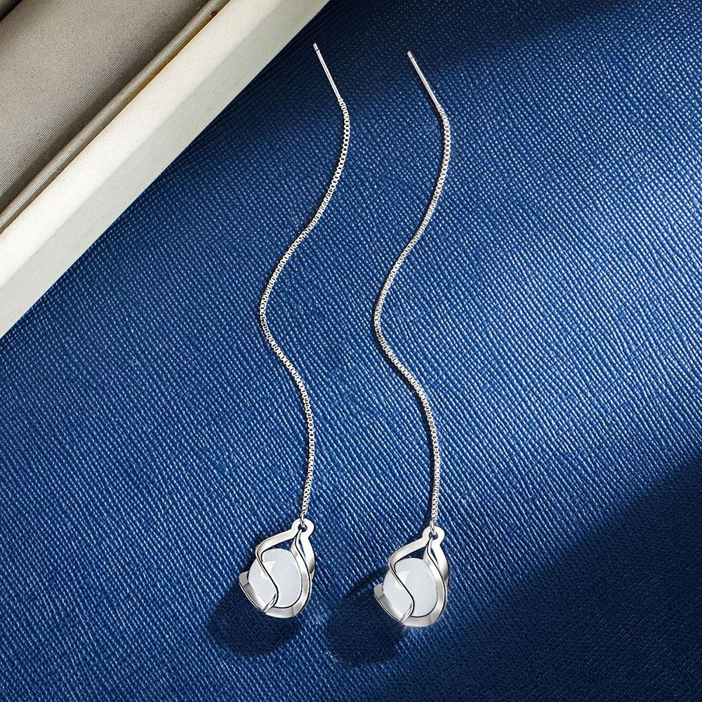 Новые 925 пробы стерлингового серебра женские серьги линии моды геометрия высокого качества круглые опаловые длинные серьги кулон ювелирные изделия фестиваль подарок