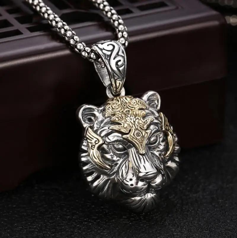 Fashionable Tiger Head Pendant Animal Tiger Necklace Men\\\'s Punk Hip Hop Trendy Casual Jewelry Gift