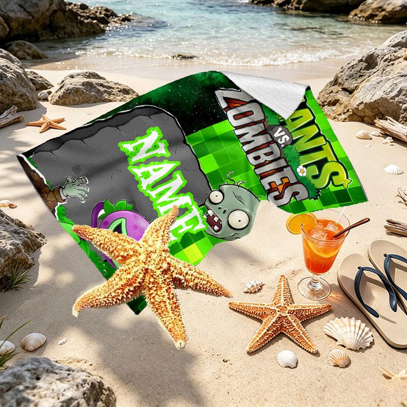Custom Name Personalized Plants vs. Zombies Print Beach Towel, for Trip Camping Beach Party Home Decor, Birthday Gift for Family & Friends