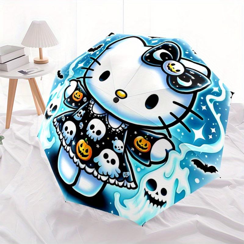 1pc Creative Ghost Hello Kitty Halloween Cartoon Umbrella, Portable 3-Fold Compact Umbrella, Suitable for Camping, Hiking and Travel, Ideal Easter Bir