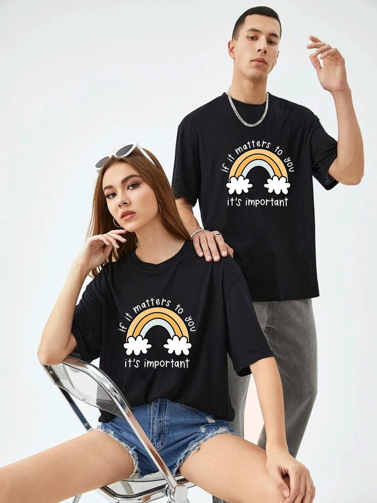 Летняя радужная футболка с героями мультфильмов, женская футболка унисекс, если для вас это важно, футболка с буквенным принтом, большие хлопковые футболки