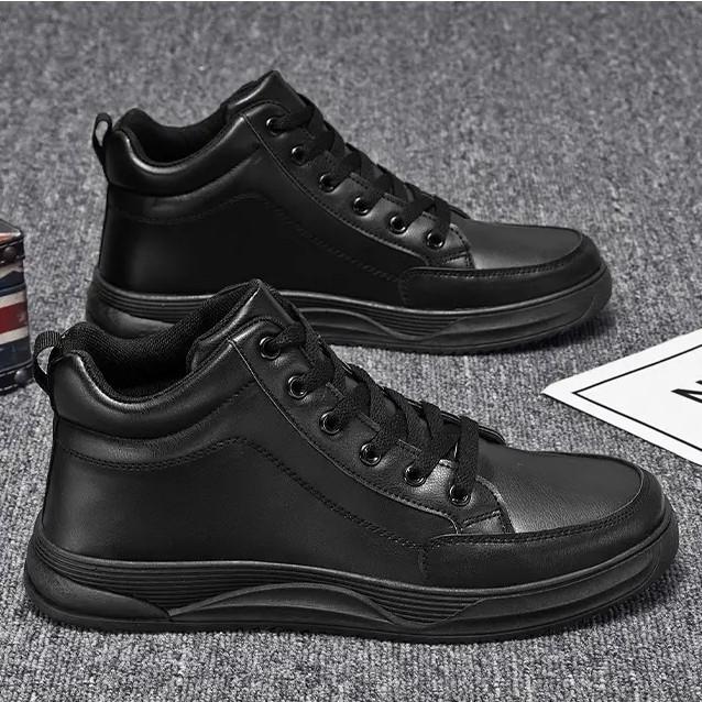 Fashion Autumn Men's Red High Top Sneakers Leather Casual Shoes Men Flat Designer Shoes Breathable Hip Hop Sport Shoes for Man Sneakers