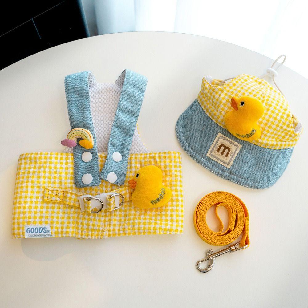 3 Pcs/Set Duck Frog Design Pet Traction Rope Set Cute Hat Cat Chest Harness Pulling Harness