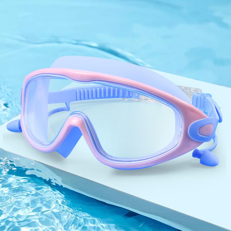 Adult Silicone Waterproof Swimming Glasses Plating Clear Anti-Fog Large Frame Diving Goggles Swim Sports Eyewear with Earplug