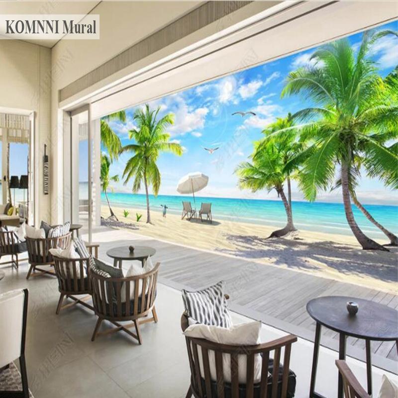 Фреска Кокосовая Пальма Пляж Настенная Роспись Гостиная Телевизор Фон Обои Украшения Спальни Настенная Роспись Домашнего Украшения