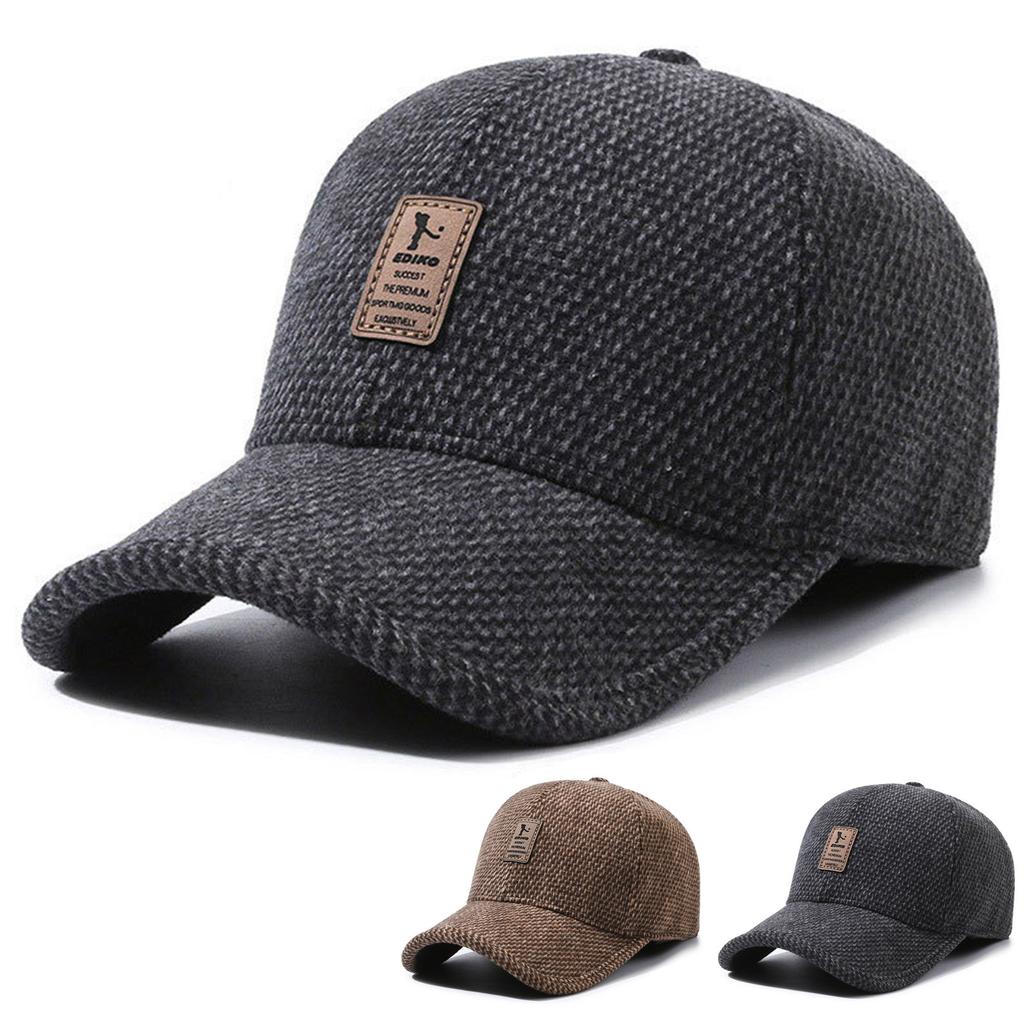 Мужская осенне-зимняя кепка с ушками, шерстяная кепка, ветрозащитная и морозостойкая, толстая, теплая, для улицы, для людей среднего и пожилого возраста, бейсболка