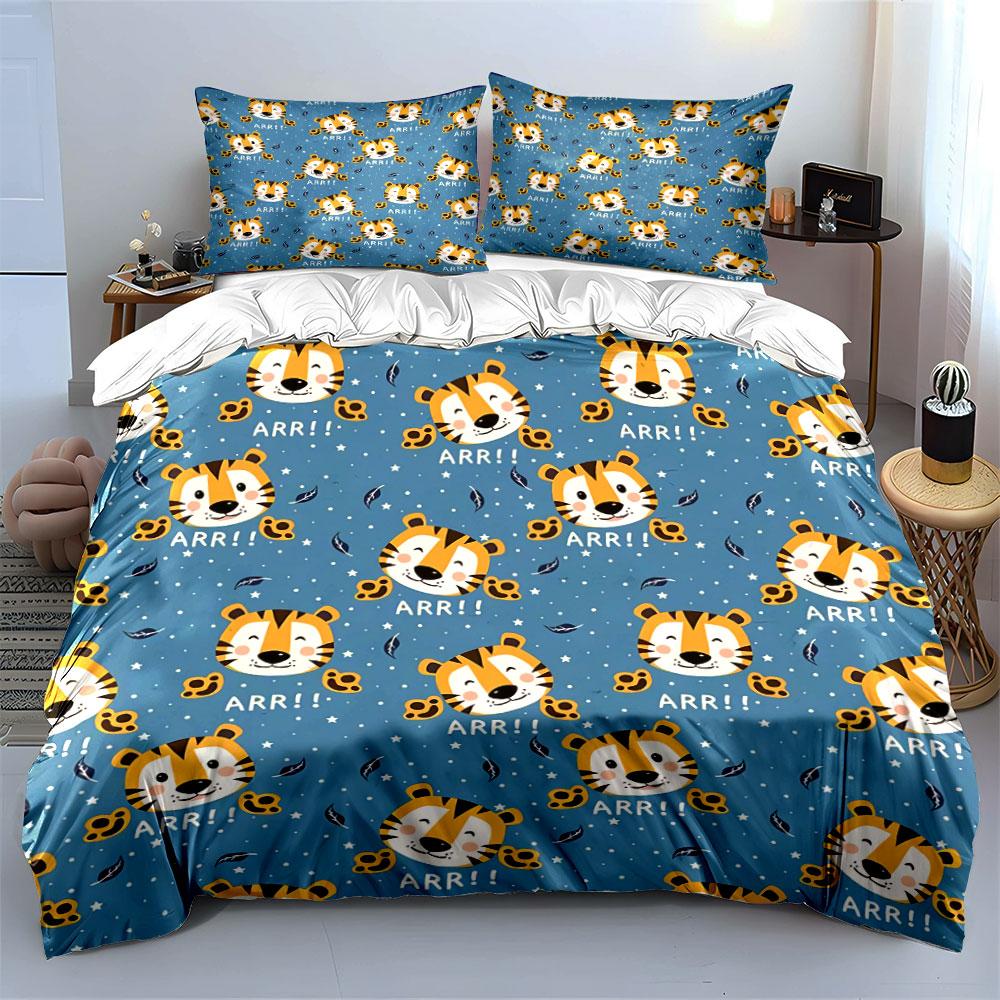 Tiger Pattern with "Arr!" Text Bedding Duvet Cover Set Duvet Cover Pillowcases (1*Duvet Cover 2*Pillowcases, without duvet insert)