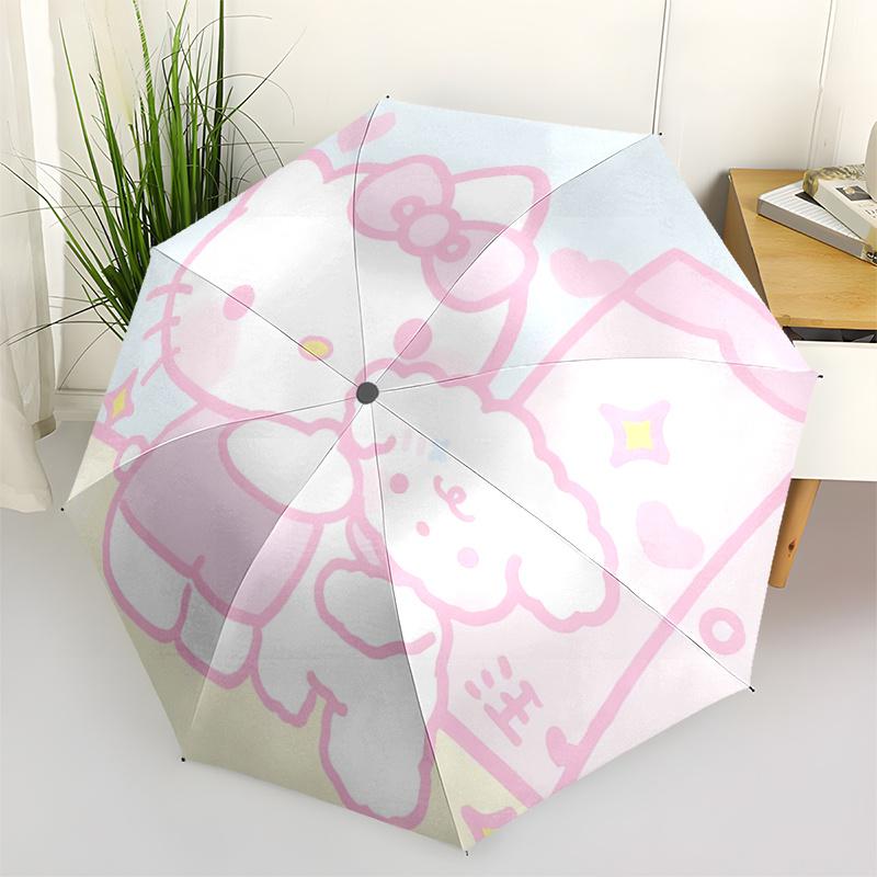 1pc Hello Kitty & Little White Dog Automatic Opening/Closing Umbrella - Portable Three-Fold Design, 8-Bone Iron Frame Outdoor Umbrella, Perfect Gift f