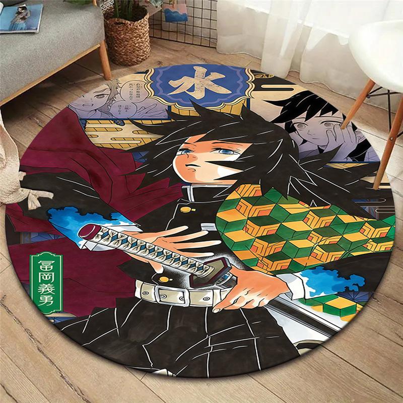 Demon Slayer Round Area Rug Carpet Rug For Living Room Bedroom Sofa Playroom Decor Nonslip Floor Mat