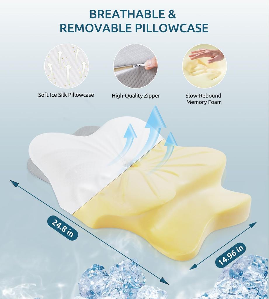 Cervical Pillow for Neck and Shoulder Ergonomic Memory Foam Pillows Sleeping Neck Support Pillow for Side Back Stomach Sleepers