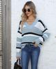 Women's pullover sweater European and American women's clothing autumn and winter new V-neck contrasting color splicing loose fashion sweater M628