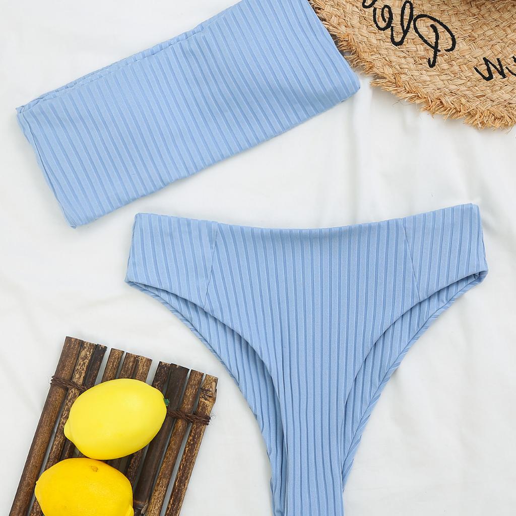 Женский сексуальный купальник с вырезом в полоску и высокой талией, разделенный купальник