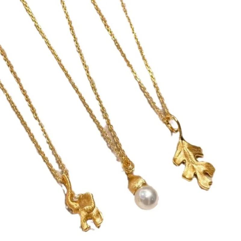 Ретро Жемчужный Тыква Листья Стереоскопический Маленький Слон Подвесной Светильник Роскошный Изысканный Брашированный Крафт Ожерелья Изысканный Циркон