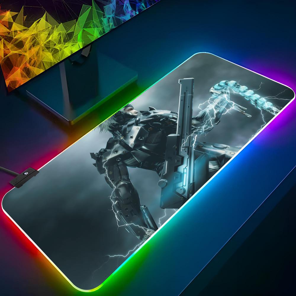 Коврик для мыши Metal Gear Solid Игровой RGB-коврик для мыши Подарки Клавиатура с подсветкой Девушка-геймер XXL Коврик для ноутбука Настольные коврики Deskpad