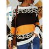Winter Fall Women Fashion Leopard Print Patchwork Sweater Loose Knitted Top