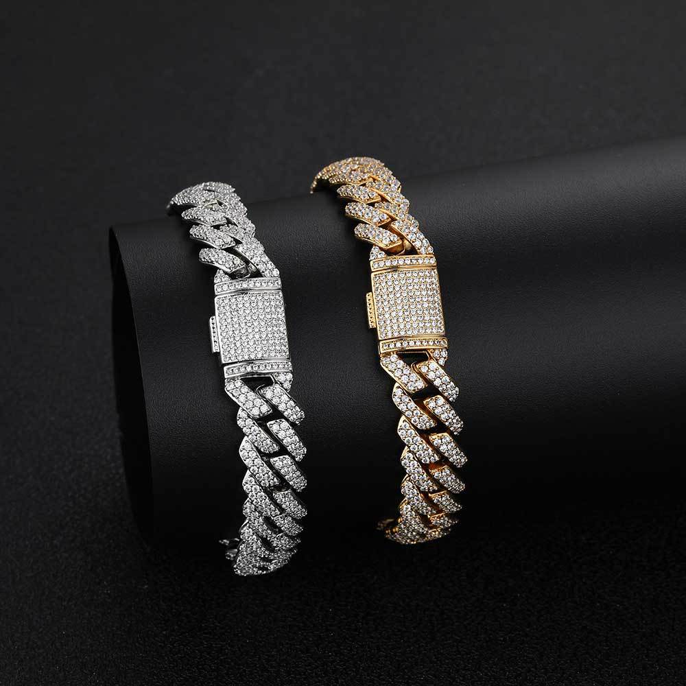Европейский и американский браслет с пряжкой 10 мм и бриллиантами и цирконием, модный бренд, персонализированная кубинская цепочка в стиле хип-хоп, мужской браслет