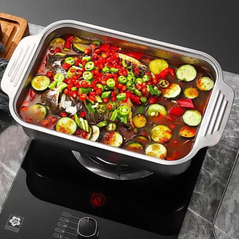 With Lid Grilling Tray Stainless Steel Grilled Fish Plate BBQ Plate Roaster Pan Oven