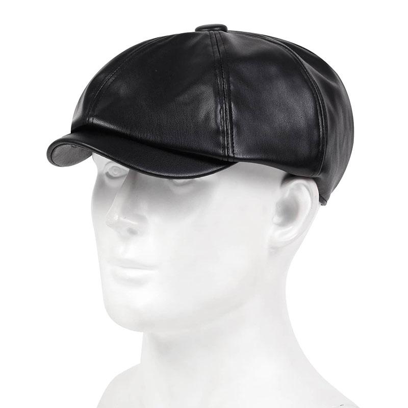 Spring Autumn Hats for Women Solid Plain Octagonal Newsboy Cap Men Ladies Casual Pu Leather Hat Winter Beret Women Painter Caps