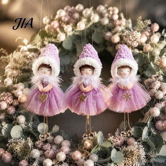 Christmas Tree Ornaments Angel Hanging Ornaments, Decorative Tulle Dress Doll Pendant Cream Aesthetic Home Accents with Bell for Xmas Wedding