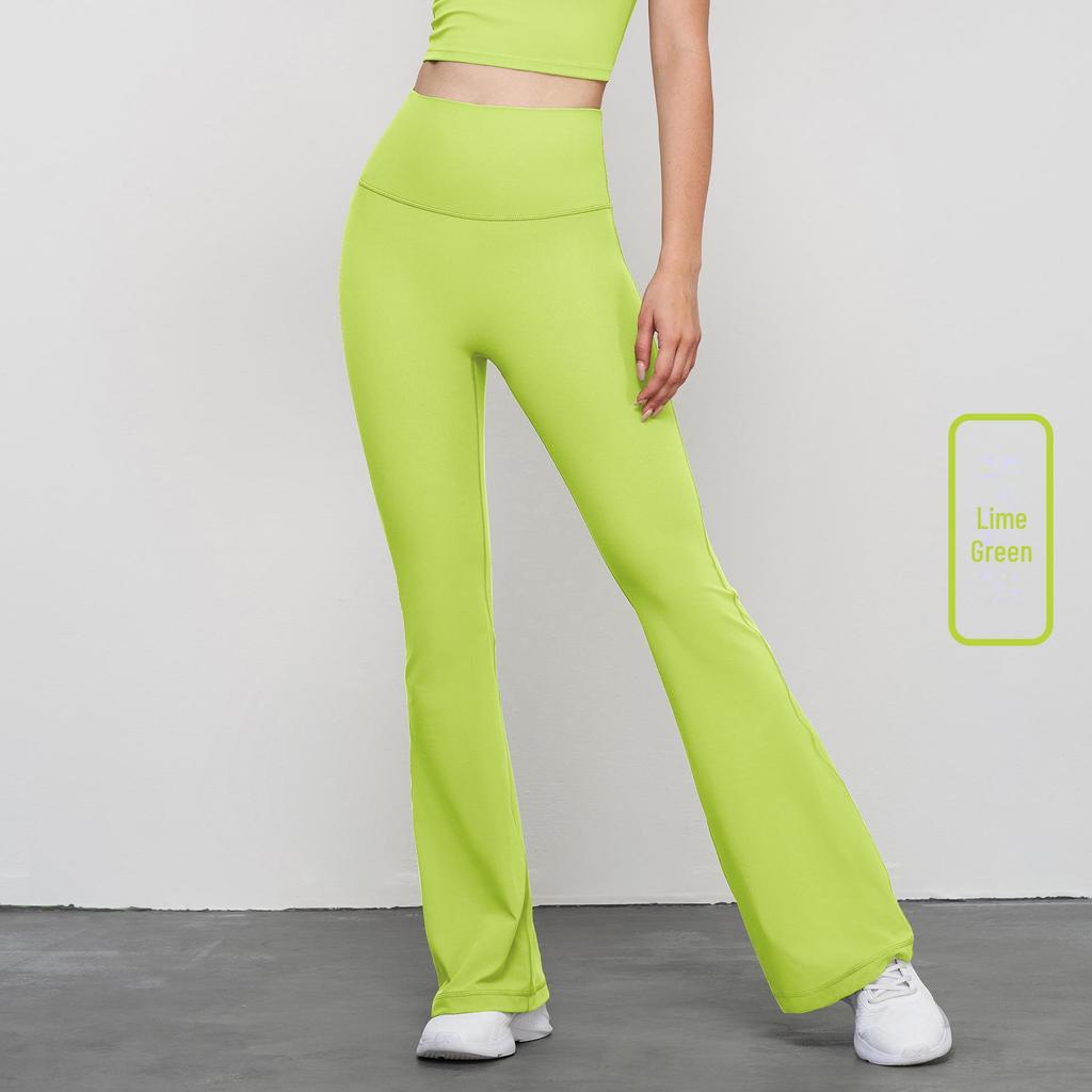 Брюки для йоги с высокой талией и расклешенным низом для весны/лета - Уличные широкие штанины, облегающий крой