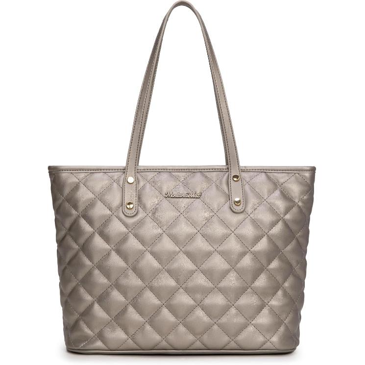 Montana West Quilted Tote Bag for Women Shoulder Bag Fashion Handbags with Top Zipper