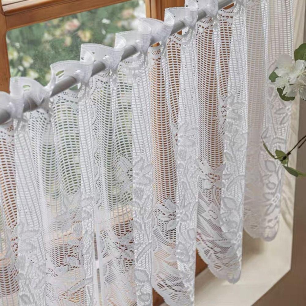 Floral Embroidery Short Lace Curtain Butterfly Print Rod Curtains Half-curtain Curtains Home Decor